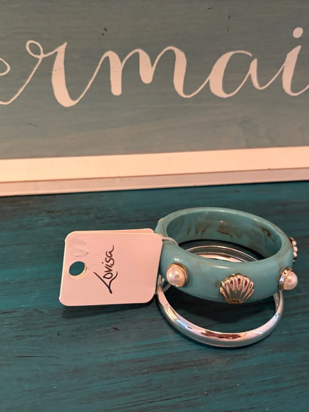 Lovisa Turquoise Shell & Pearl Accent Bangle Set